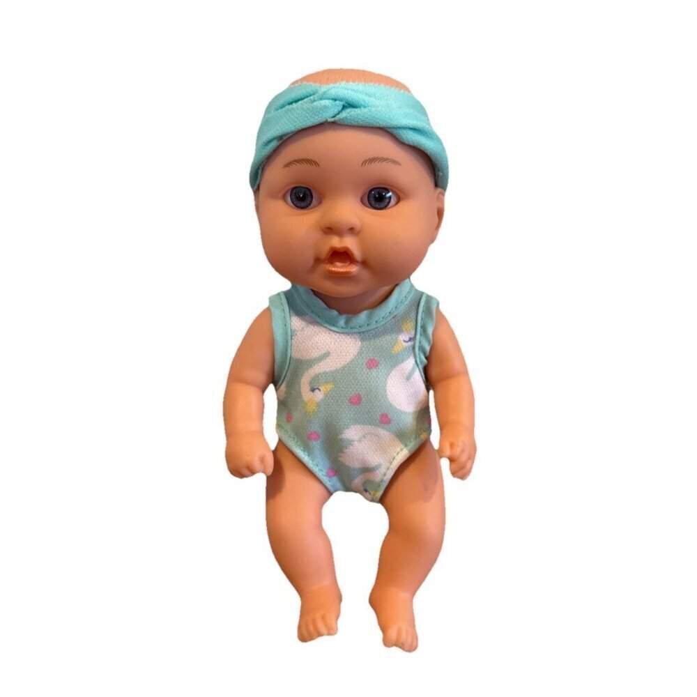 Vintage Gi-Go Toys Baby Doll Soft Vinyl Swimsuit 7” Swan Blue Blue Eyes